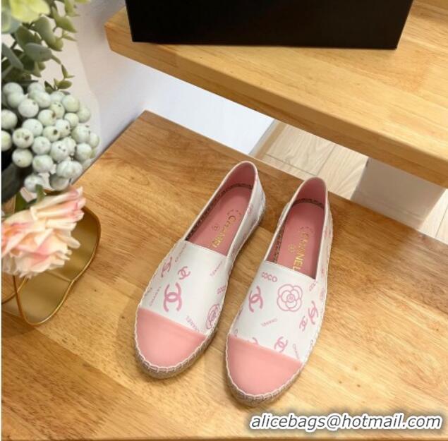 Luxury Discount Chanel Printed Leather Espadrilles White/Pink 328089