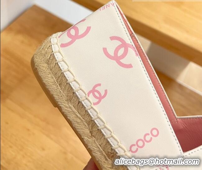 Luxury Discount Chanel Printed Leather Espadrilles White/Pink 328089