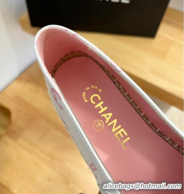 Luxury Discount Chanel Printed Leather Espadrilles White/Pink 328089