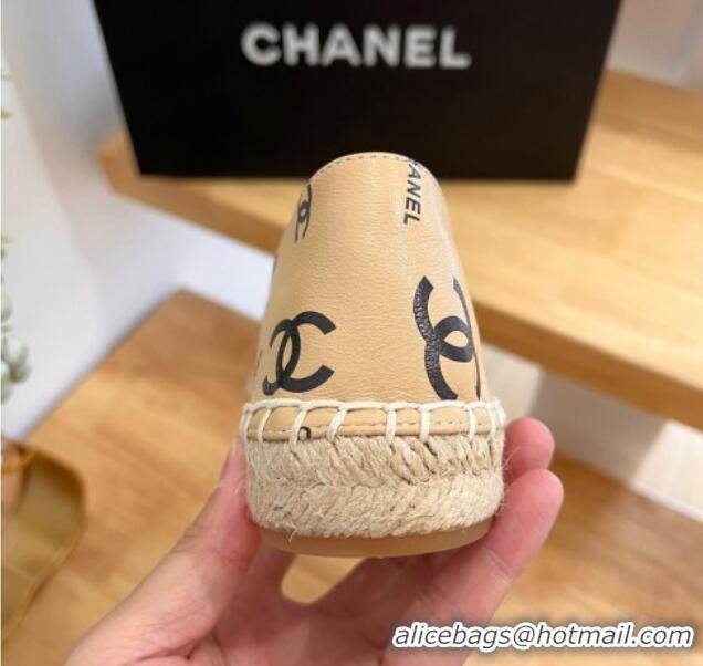 Luxury Chanel Printed Leather Espadrilles Beige/Black 328090