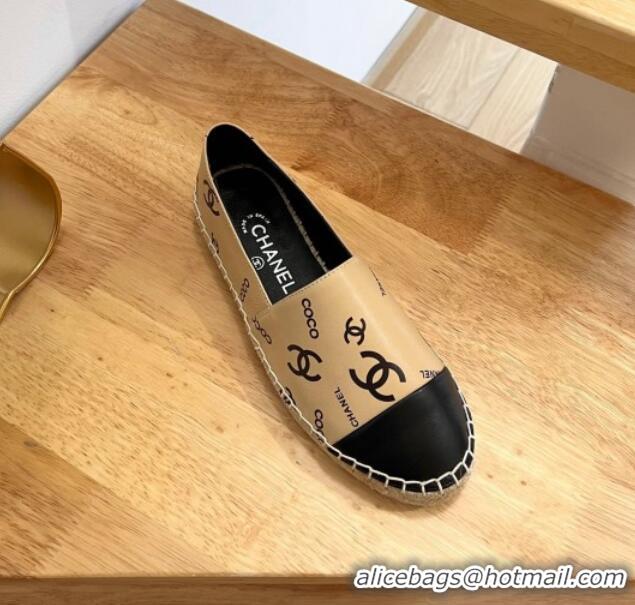 Luxury Chanel Printed Leather Espadrilles Beige/Black 328090