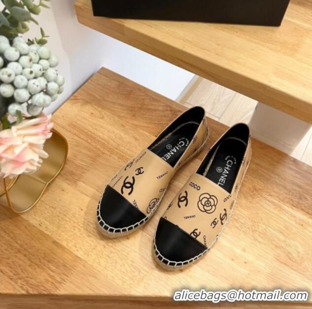 Luxury Chanel Printed Leather Espadrilles Beige/Black 328090