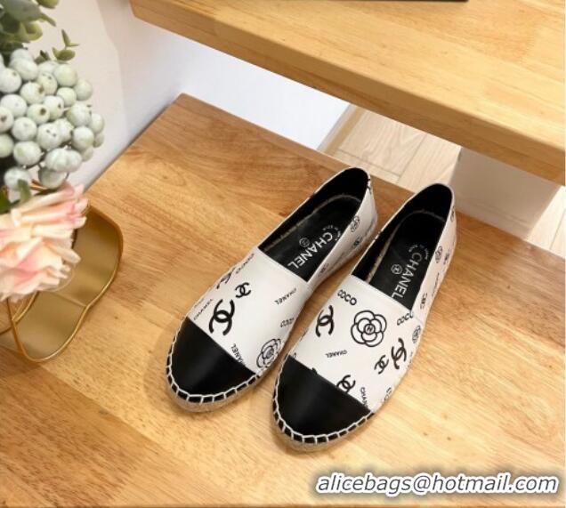 Sophisticated Chanel Printed Leather Espadrilles White/Black 328091