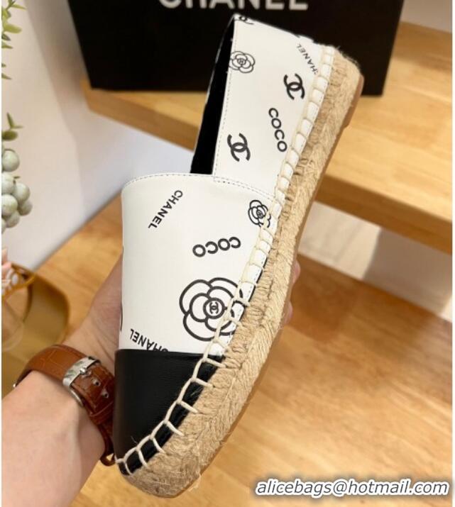 Sophisticated Chanel Printed Leather Espadrilles White/Black 328091