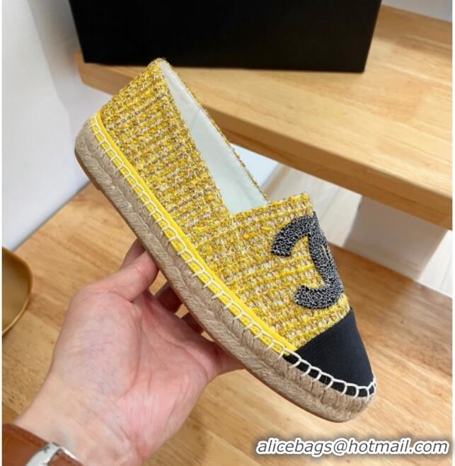 Low Cost Chanel Cotton Tweed Espadrilles with CC Gold 328092