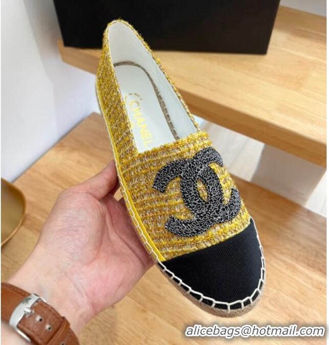 Low Cost Chanel Cotton Tweed Espadrilles with CC Gold 328092