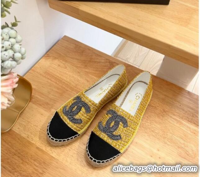 Low Cost Chanel Cotton Tweed Espadrilles with CC Gold 328092