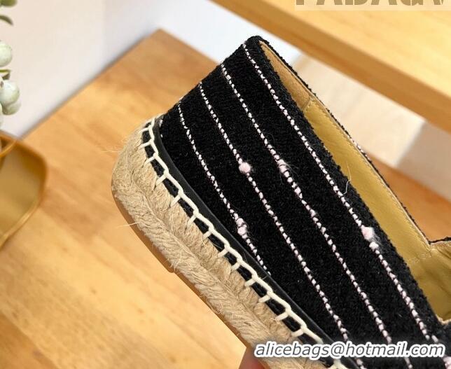 Good Quality Chanel Cotton Tweed Espadrilles with Stripes Black 328093