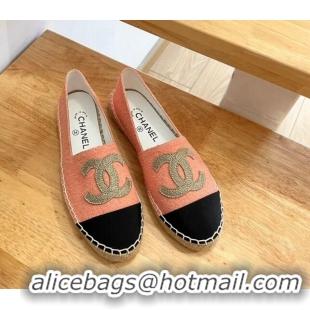 Top Grade Chanel Cotton Tweed Espadrilles with CC Pink 328094