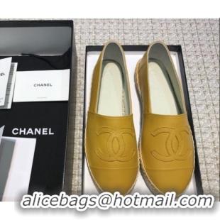 Good Looking Chanel Classic CC Leather Espadrilles Yellow 328102