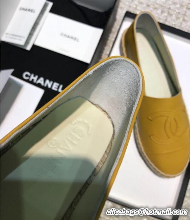 Good Looking Chanel Classic CC Leather Espadrilles Yellow 328102