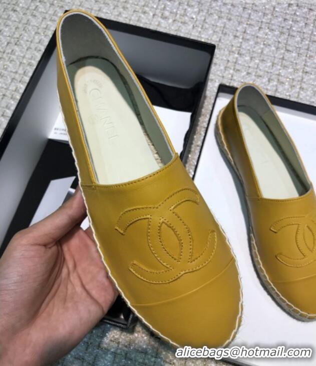 Good Looking Chanel Classic CC Leather Espadrilles Yellow 328102