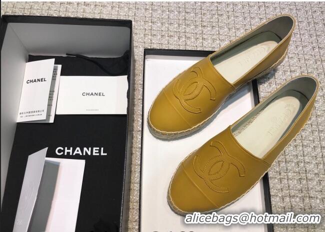 Good Looking Chanel Classic CC Leather Espadrilles Yellow 328102