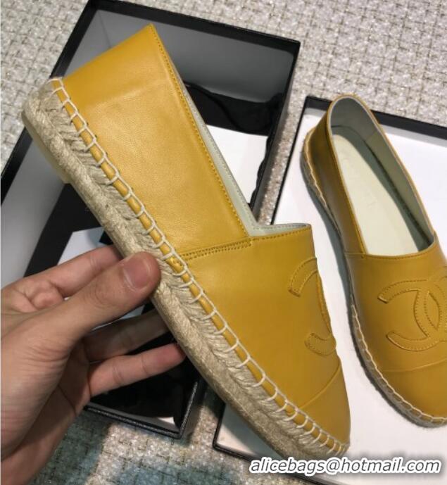 Good Looking Chanel Classic CC Leather Espadrilles Yellow 328102