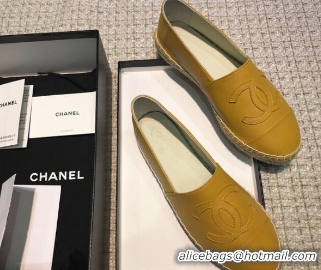 Good Looking Chanel Classic CC Leather Espadrilles Yellow 328102