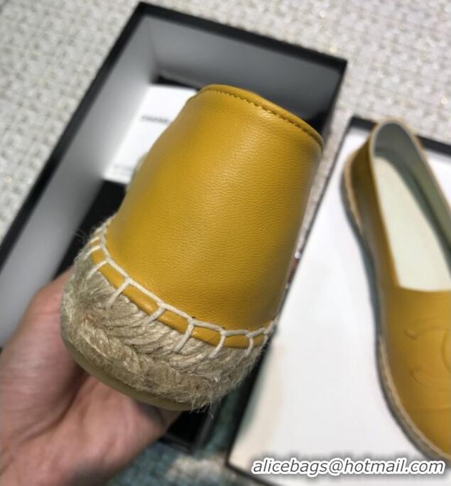 Good Looking Chanel Classic CC Leather Espadrilles Yellow 328102