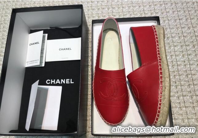 Unique Style Chanel Classic CC Leather Espadrilles Red 328103