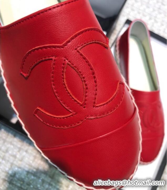 Unique Style Chanel Classic CC Leather Espadrilles Red 328103