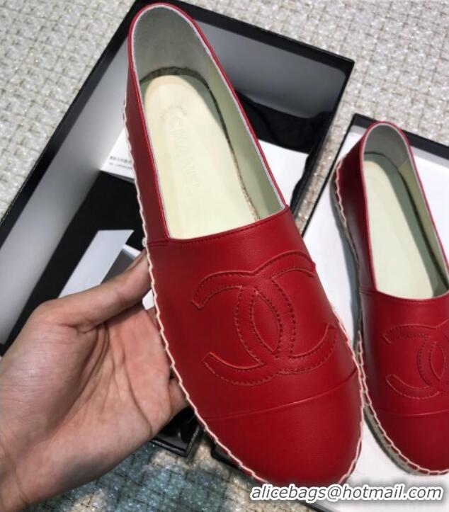 Unique Style Chanel Classic CC Leather Espadrilles Red 328103