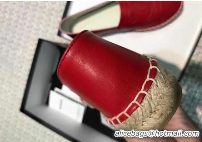 Unique Style Chanel Classic CC Leather Espadrilles Red 328103