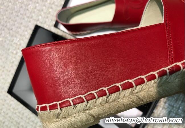 Unique Style Chanel Classic CC Leather Espadrilles Red 328103