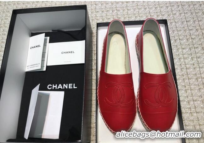 Unique Style Chanel Classic CC Leather Espadrilles Red 328103