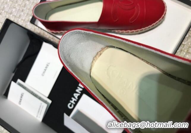 Unique Style Chanel Classic CC Leather Espadrilles Red 328103