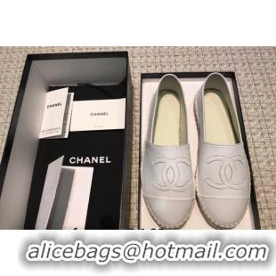 Good Quality Chanel Classic CC Leather Espadrilles White 328104