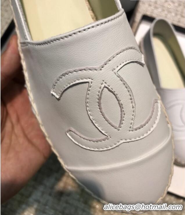 Good Quality Chanel Classic CC Leather Espadrilles White 328104