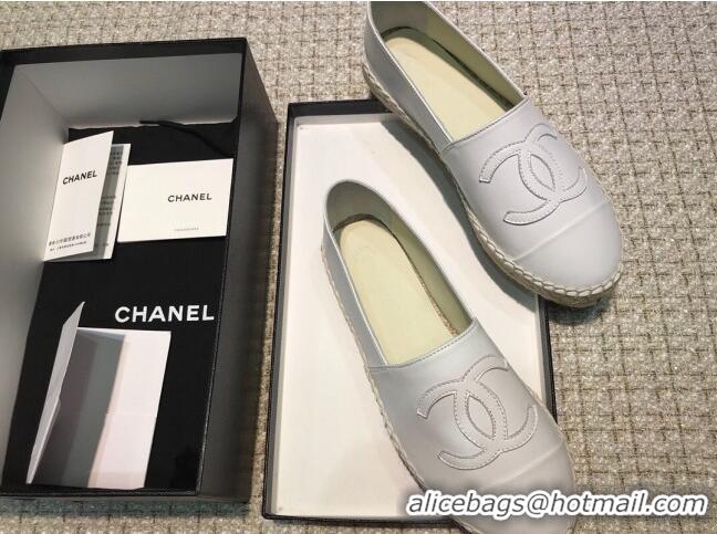 Good Quality Chanel Classic CC Leather Espadrilles White 328104