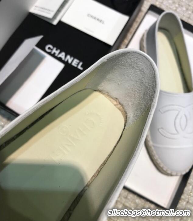 Good Quality Chanel Classic CC Leather Espadrilles White 328104