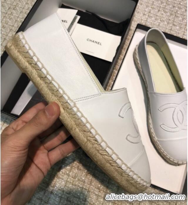 Good Quality Chanel Classic CC Leather Espadrilles White 328104