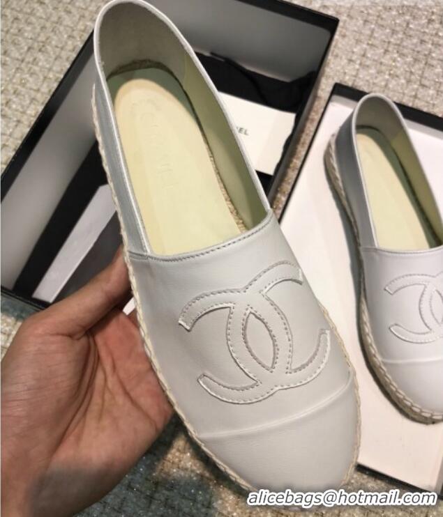 Good Quality Chanel Classic CC Leather Espadrilles White 328104