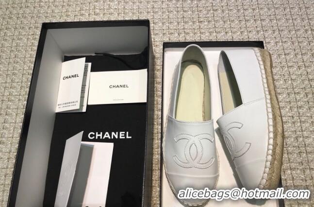 Good Quality Chanel Classic CC Leather Espadrilles White 328104