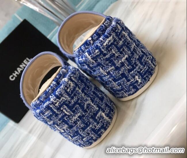 Grade Quality Chanel Tweed Platform Slide Sandals Blue 328118