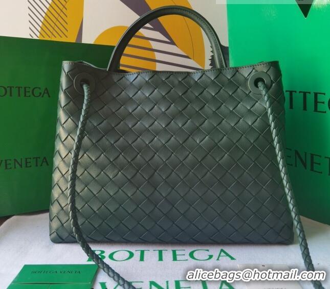 Buy Inexpensive Bottega Veneta Medium Andiamo Top Handle Bag in Intrecciato Leather 743572 Inkwell Green 2023