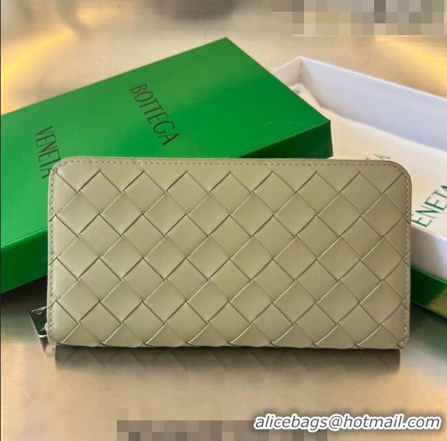 Top Quality Bottega Veneta Men's Intrecciato Zip Around Wallet Travertine/Parakeet 593217 Green 2023