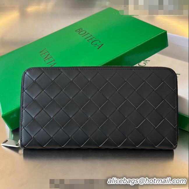 Grade Design Bottega Veneta Men's Intrecciato Zip Around Wallet 593217 Black/Parakeet Green 2023