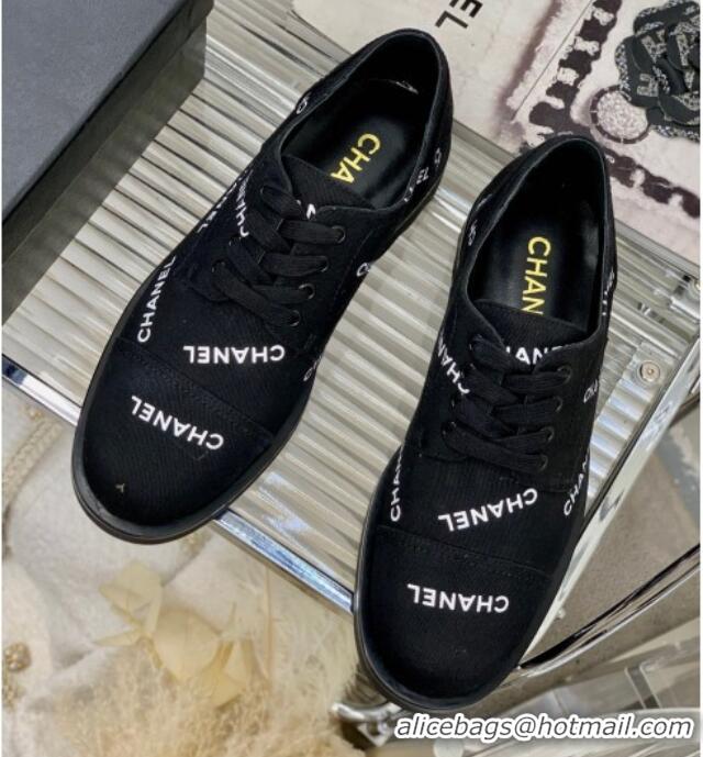 Best Grade Chanel Printed Canvas Sneakers Black 328123