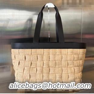 Big Discount Bottega Veneta Cassette Tote Bag in Intreccio Woven Raffia 730874 Natural /fondant 2023