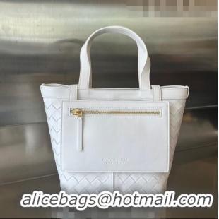 Famous Brand Bottega Veneta Small Flip Flap Tote Bag in Intrecciato Leather 754916 White 2023