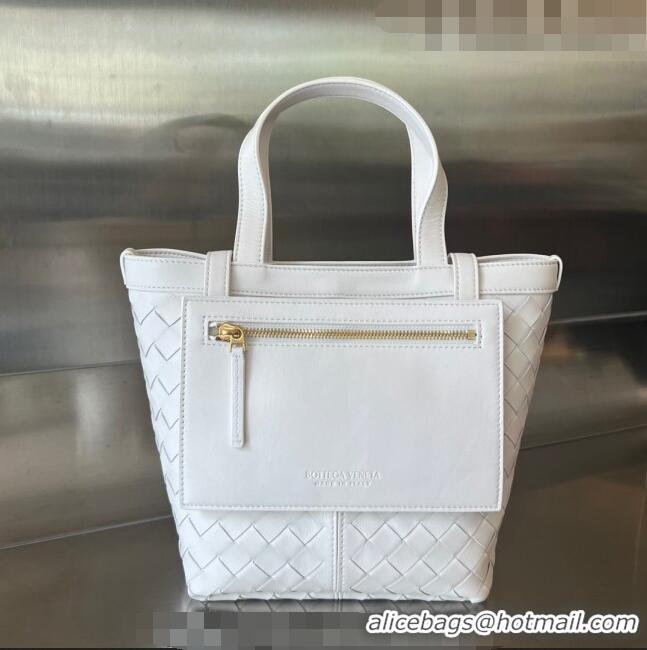 Famous Brand Bottega Veneta Small Flip Flap Tote Bag in Intrecciato Leather 754916 White 2023