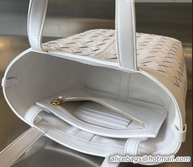 Famous Brand Bottega Veneta Small Flip Flap Tote Bag in Intrecciato Leather 754916 White 2023