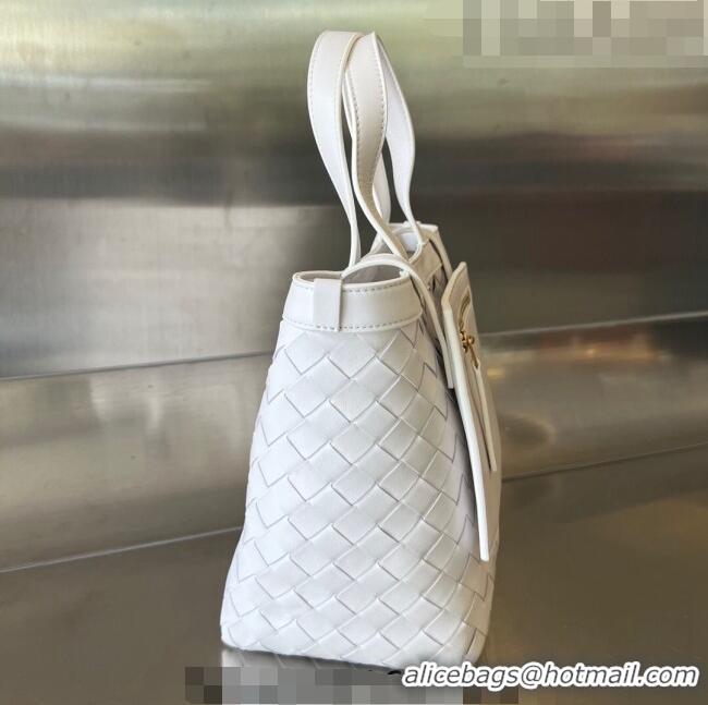 Famous Brand Bottega Veneta Small Flip Flap Tote Bag in Intrecciato Leather 754916 White 2023