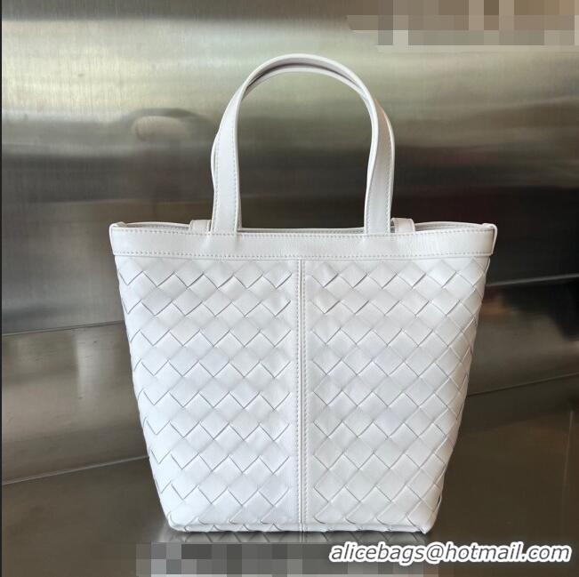 Famous Brand Bottega Veneta Small Flip Flap Tote Bag in Intrecciato Leather 754916 White 2023