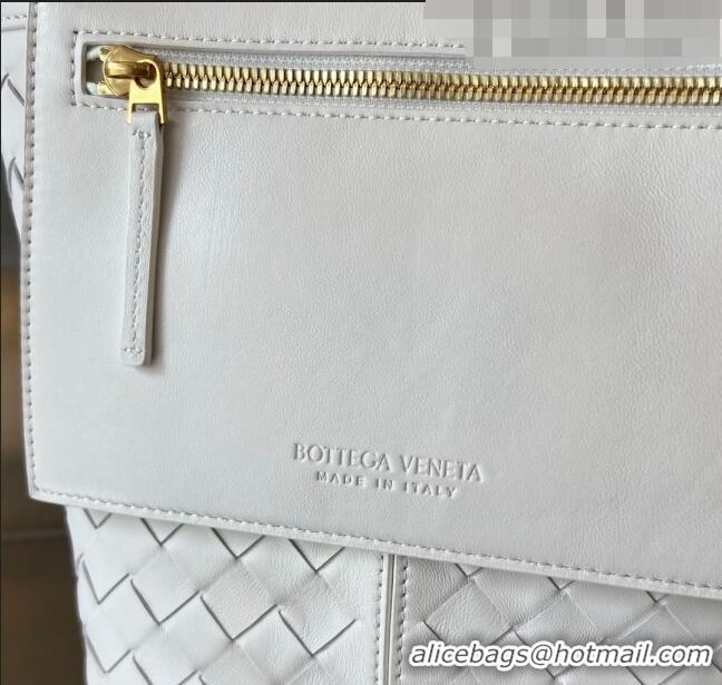 Famous Brand Bottega Veneta Small Flip Flap Tote Bag in Intrecciato Leather 754916 White 2023