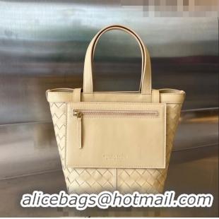 Promotional Bottega Veneta Small Flip Flap Tote Bag in Intrecciato Leather 754916 Oat Yellow 2023