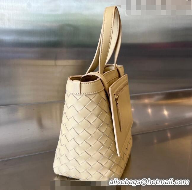 Promotional Bottega Veneta Small Flip Flap Tote Bag in Intrecciato Leather 754916 Oat Yellow 2023