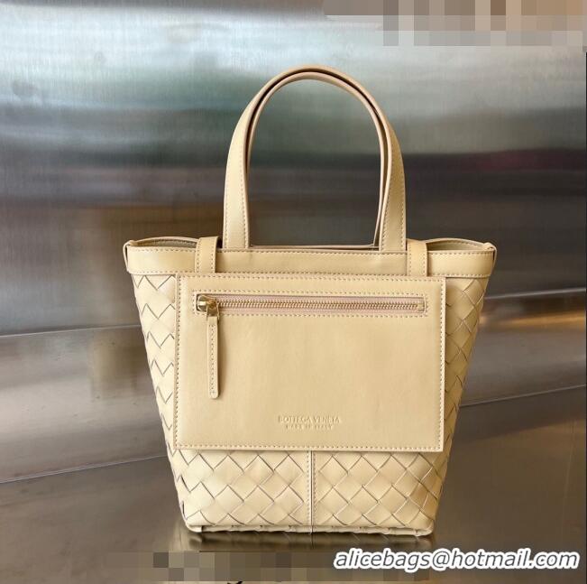 Promotional Bottega Veneta Small Flip Flap Tote Bag in Intrecciato Leather 754916 Oat Yellow 2023