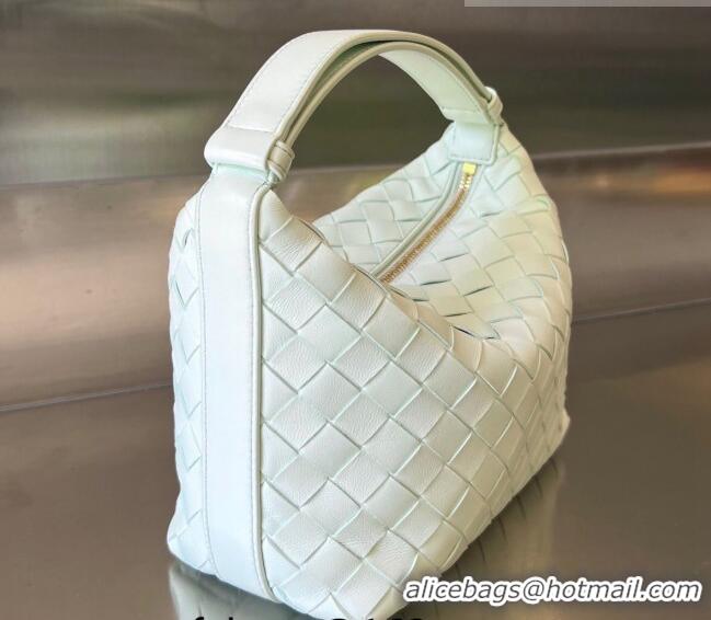 Top Grade Bottega Veneta Mini Wallace Hobo Bag in Intrecciato Leather 754443 Glacier Blue 2023